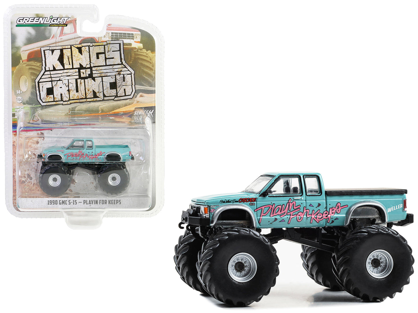 1990 GMC S-15 Monster Truck Light Blue "Playin' for Keeps" "Kings of Crunch" Series 14 1/64 Diecast Model Car