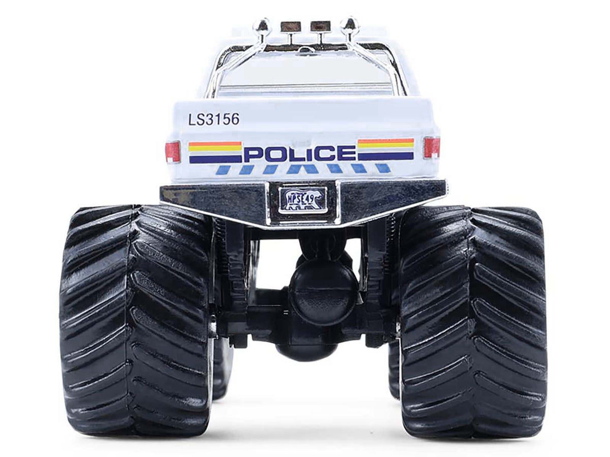 1986 Chevrolet Silverado Monster Truck "Royal Canadian Mounted Police" White with Stripes "Kings of Crunch - Hot Pursuit" Special Edition 1/64 Diecast Model Car