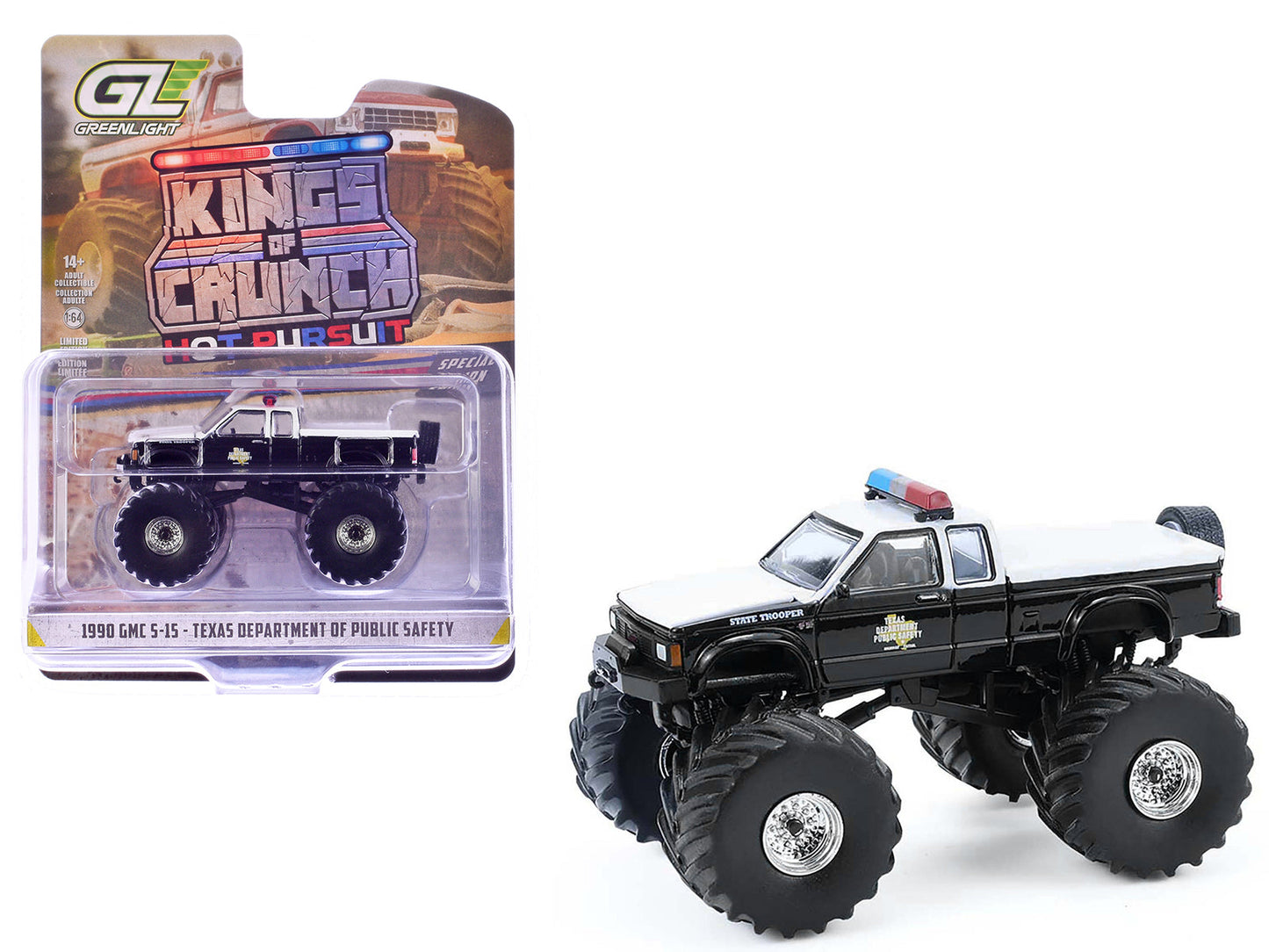 1990 GMC S-15 Monster Truck "Texas Department of Public Safety" Black and White "Kings of Crunch - Hot Pursuit" Special Edition 1/64 Diecast Model Car