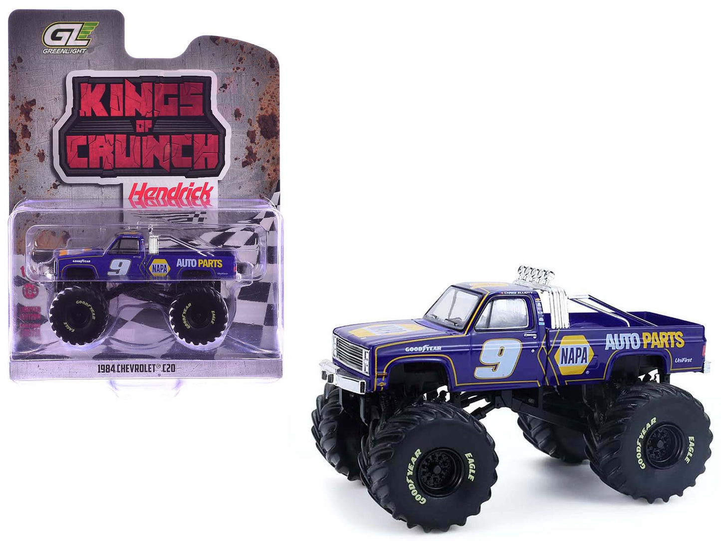 1984 Chevrolet C20 Monster Truck #9 "NAPA" Blue with Graphics "Kings of Crunch - Hendrick Motorsports Tribute" Special Edition 1/64 Diecast Model Car