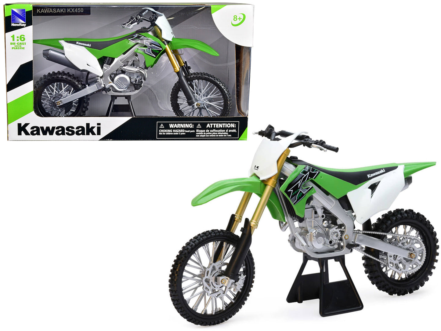 2019 Kawasaki KX 450F Dirt Bike Motorcycle Green and White 1/6 Diecast Model
