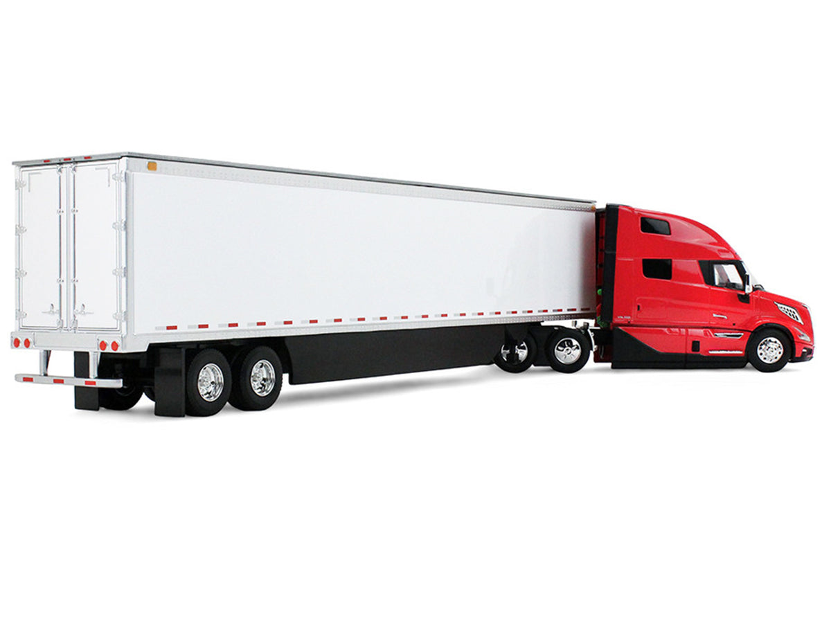 Volvo VNL 860 High-Roof Sleeper and 53' Trailer with Skirts Red with White Trailer 1/50 Diecast Model