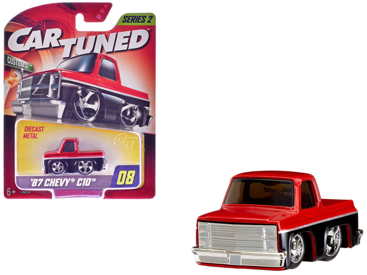 1987 Chevrolet C10 Pickup Truck Red Metallic and Black "Customs" Series 2 Diecast Model Car