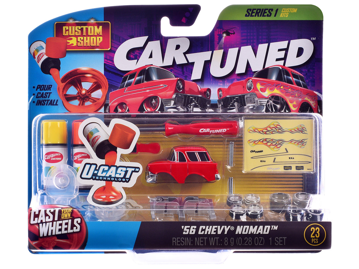 1987 Chevrolet C10 Pickup Truck Orange and 1956 Chevrolet Nomad Red "Custom Shop" 2 Car Set Diecast Model Cars