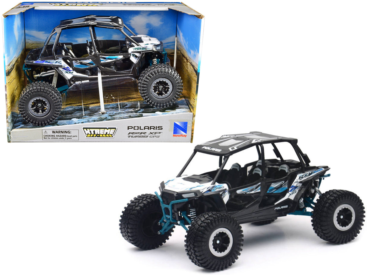 Polaris RZR XP 4 Turbo EPS Sport UTV White with Graphics and Black Top "Xtreme Off-Road" Series 1/18 Diecast Model