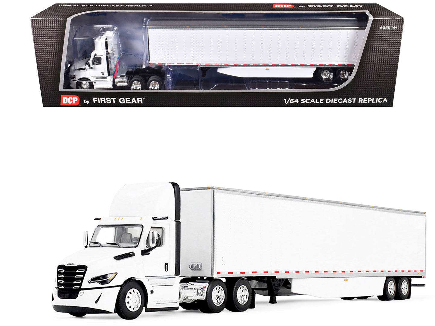 Freightliner Fifth Generation Cascadia Day Cab and 53' Utility Trailer with Skirts White 1/64 Diecast Model