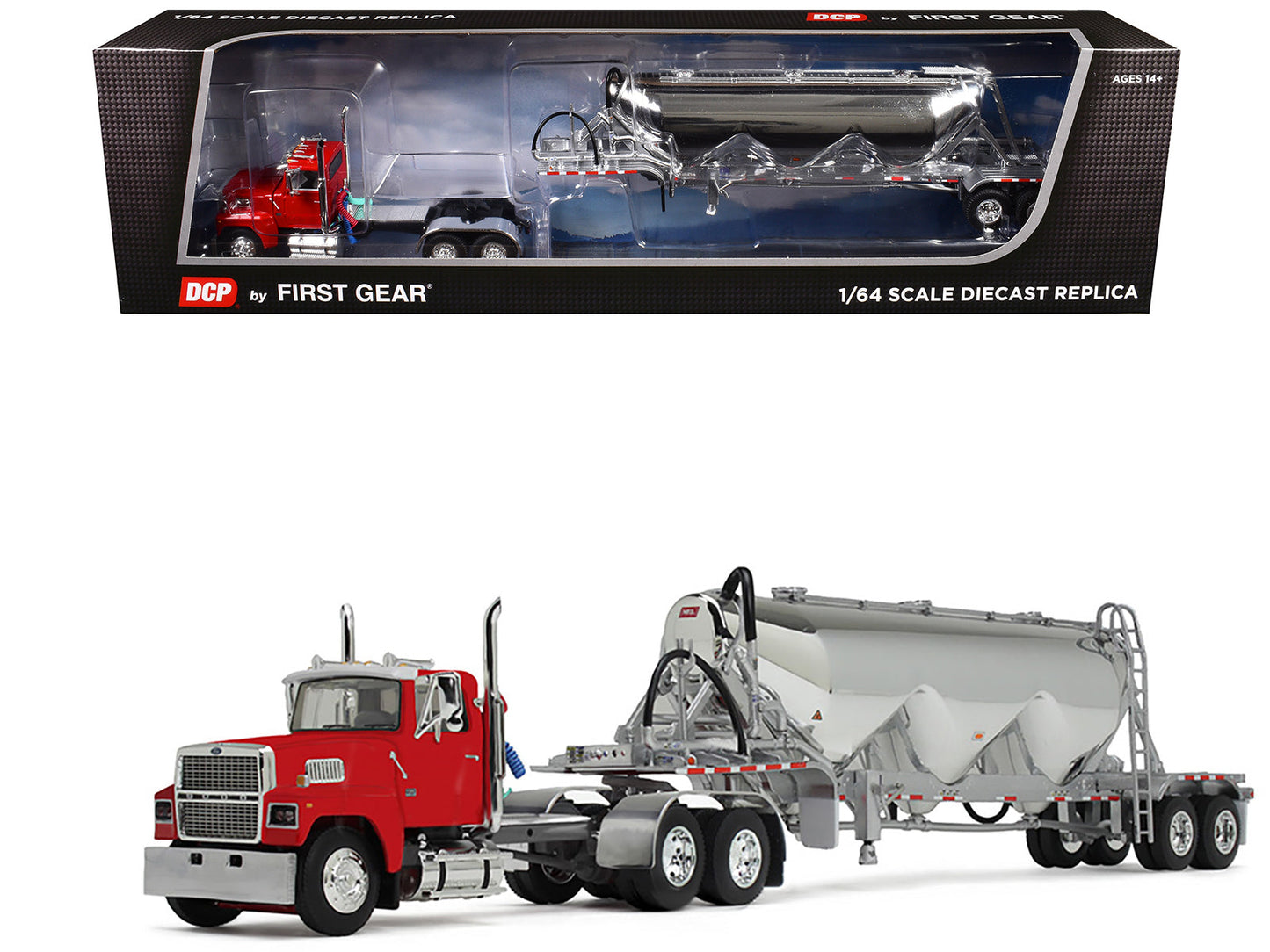 Ford LTL 9000 Day Cab with Heil Pneumatic Tank Trailer Heil Red 1/64 Diecast Model