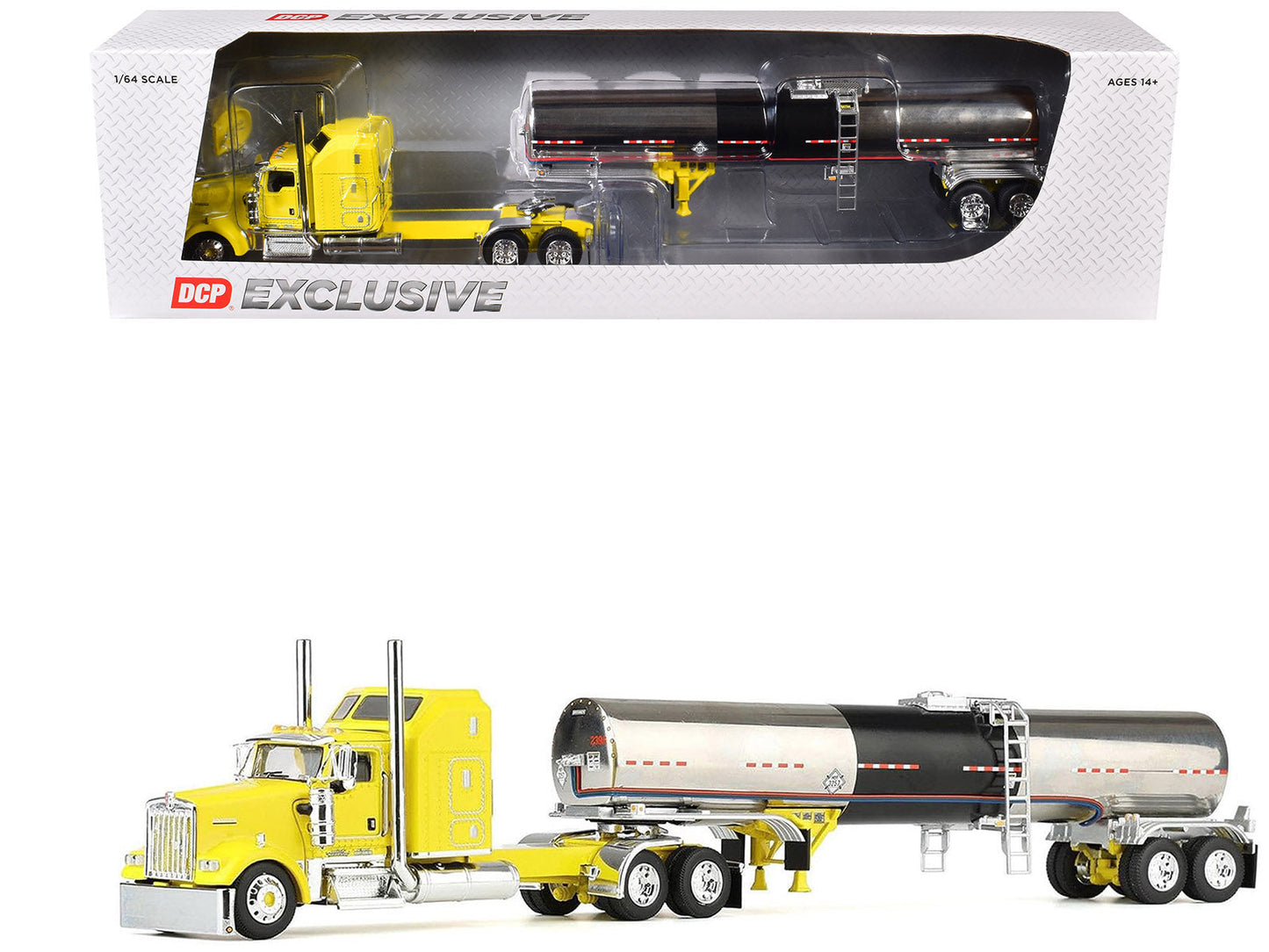 Kenworth W900L with 60" Aerodyne Sleeper and Brenner Tank Trailer "Double C Transport" Yellow 1/64 Diecast Model