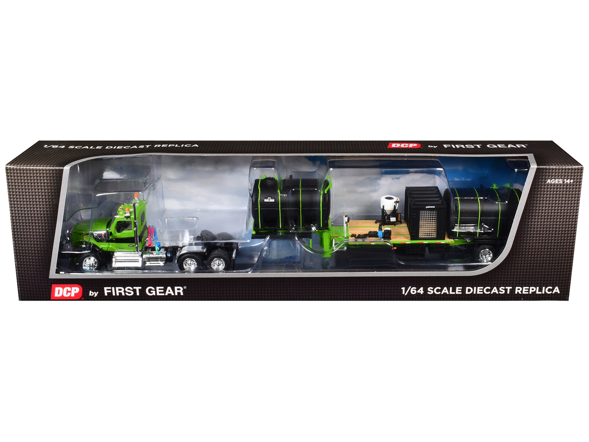 Kenworth W900 Day Cab with Demco 42' Liquid Fertilizer Tender Trailer Green and Black 1/64 Diecast Model