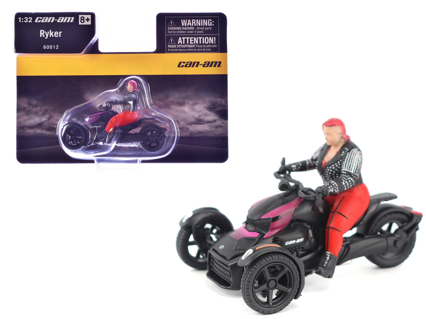 Can-Am Ryker 3-Wheel Motorcycle Pink Punk and Black with Driver Figure 1/32 Diecast Model