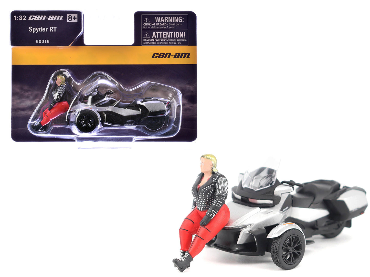 Can-Am Spyder RT 3-Wheel Motorcycle Hyper Silver Metallic with Driver Figure 1/32 Diecast Model