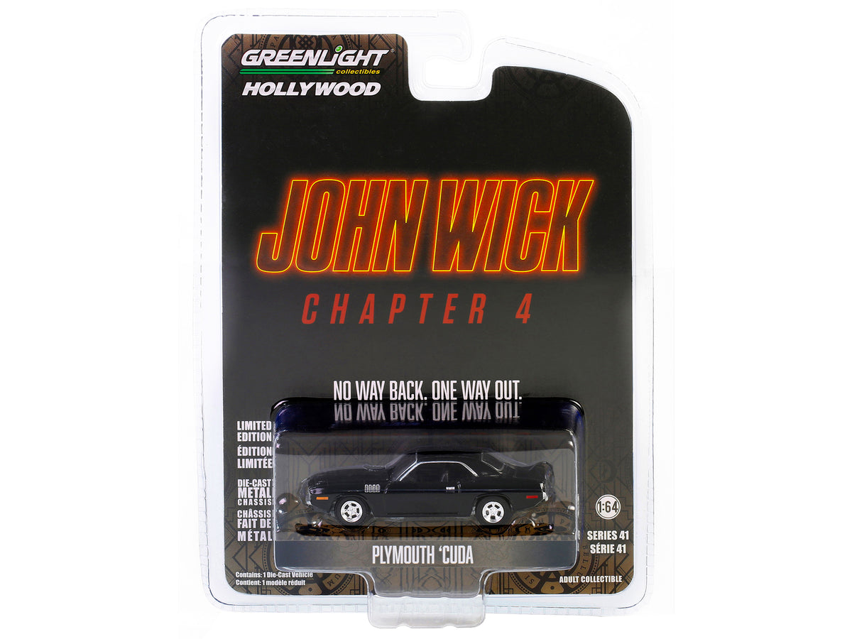Plymouth Barracuda Black "John Wick: Chapter 4" (2023) Movie "Hollywood Series" Release 41 1/64 Diecast Model Car