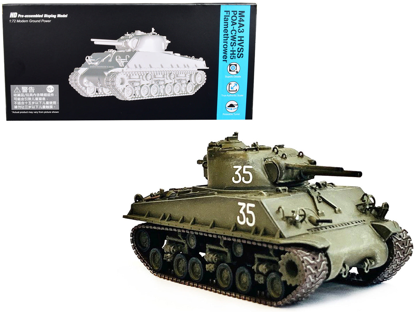 United States M4A3 HVSS POA-CWS-H5 Flamethrower Tank Olive Drab #35 "Hawaii" (1951) "NEO Dragon Armor" Series 1/72 Plastic Model