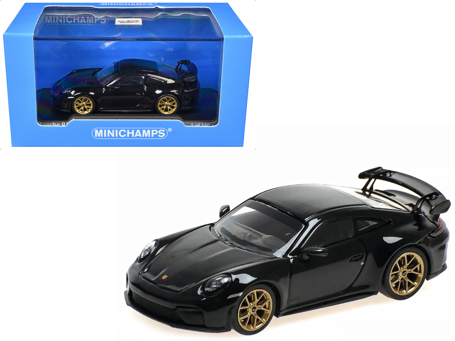 2025 Porsche 911 (992.2) GT3 Weissach Package Black with Carbon Stripe Limited Edition to 240 pieces Worldwide 1/64 Diecast Model Car
