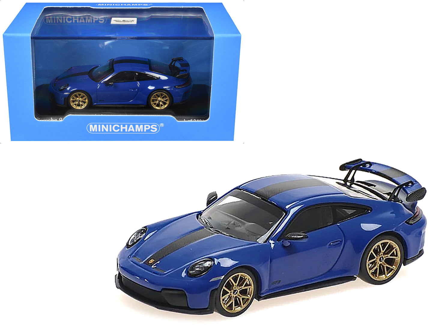 2025 Porsche 911 (992.2) GT3 Weissach Package Blue with Carbon Stripe Limited Edition to 240 pieces Worldwide 1/64 Diecast Model Car