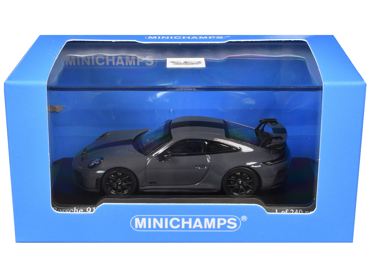 2025 Porsche 911 (992.2) GT3 Weissach Package Gray with Carbon Stripe Limited Edition to 240 pieces Worldwide 1/64 Diecast Model Car