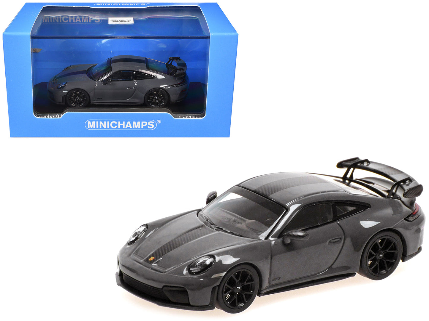 2025 Porsche 911 (992.2) GT3 Weissach Package Gray with Carbon Stripe Limited Edition to 240 pieces Worldwide 1/64 Diecast Model Car