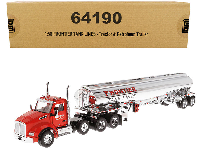 Kenworth T880 SBFA Tandem Day Cab Truck with Pusher Axle and Heil FD9300/DT-C4 Petroleum Tanker Trailer "Frontier Tank Lines" Red and Chrome "Transport Series" Limited Edition to 500 pieces Worldwide 1/50 Diecast Model