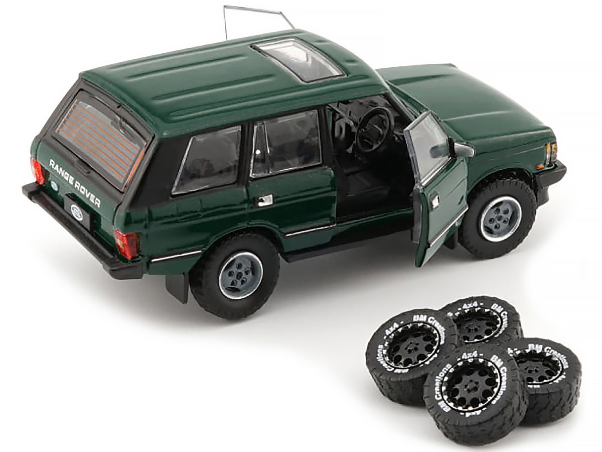 Land Rover Range Rover Classic LSE RHD (Right Hand Drive) Green with Sunroof with Extra Wheels 1/64 Diecast Model Car