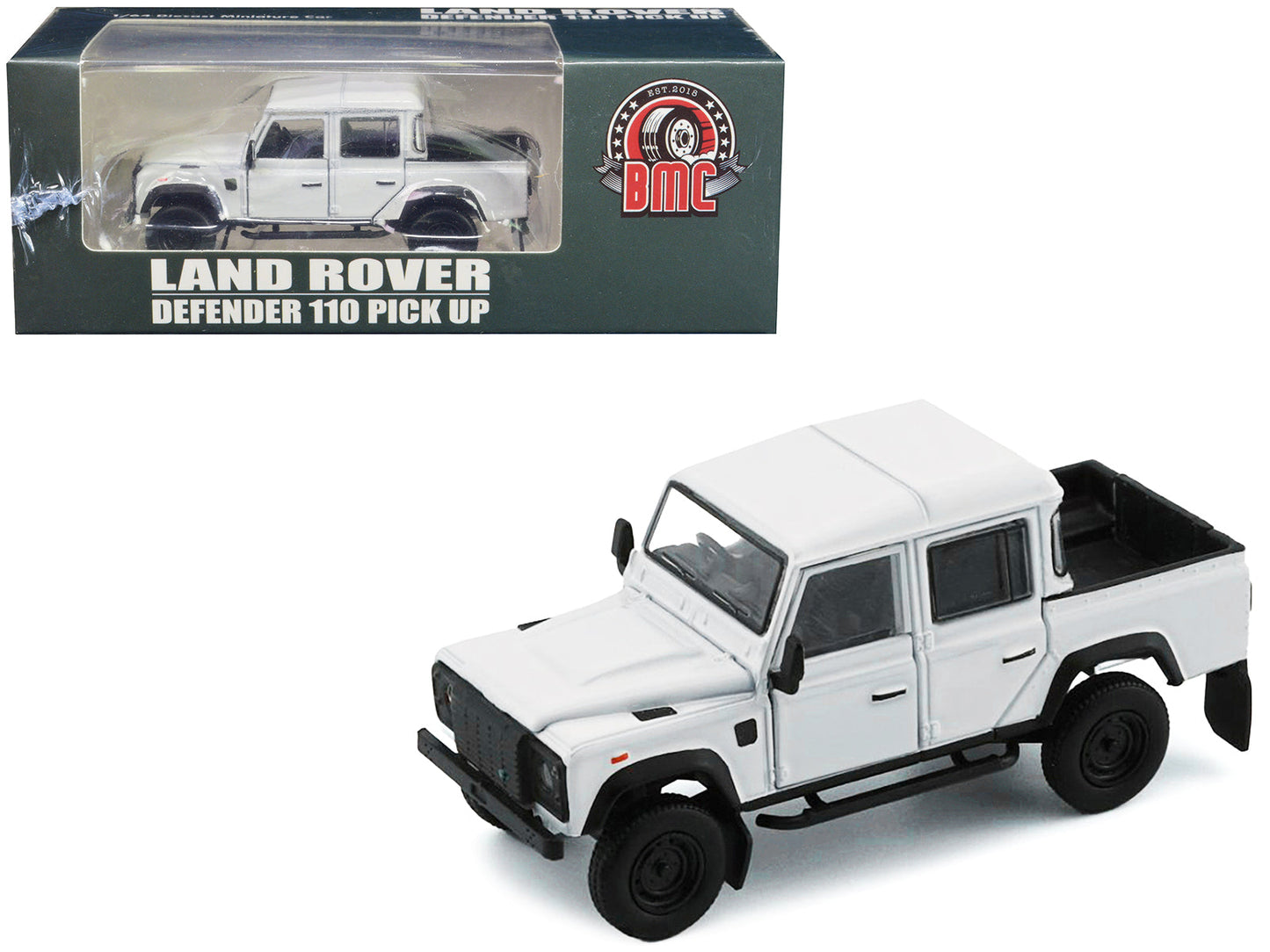 Land Rover Defender 110 Pickup Truck White with Extra Wheels 1/64 Diecast Model Car