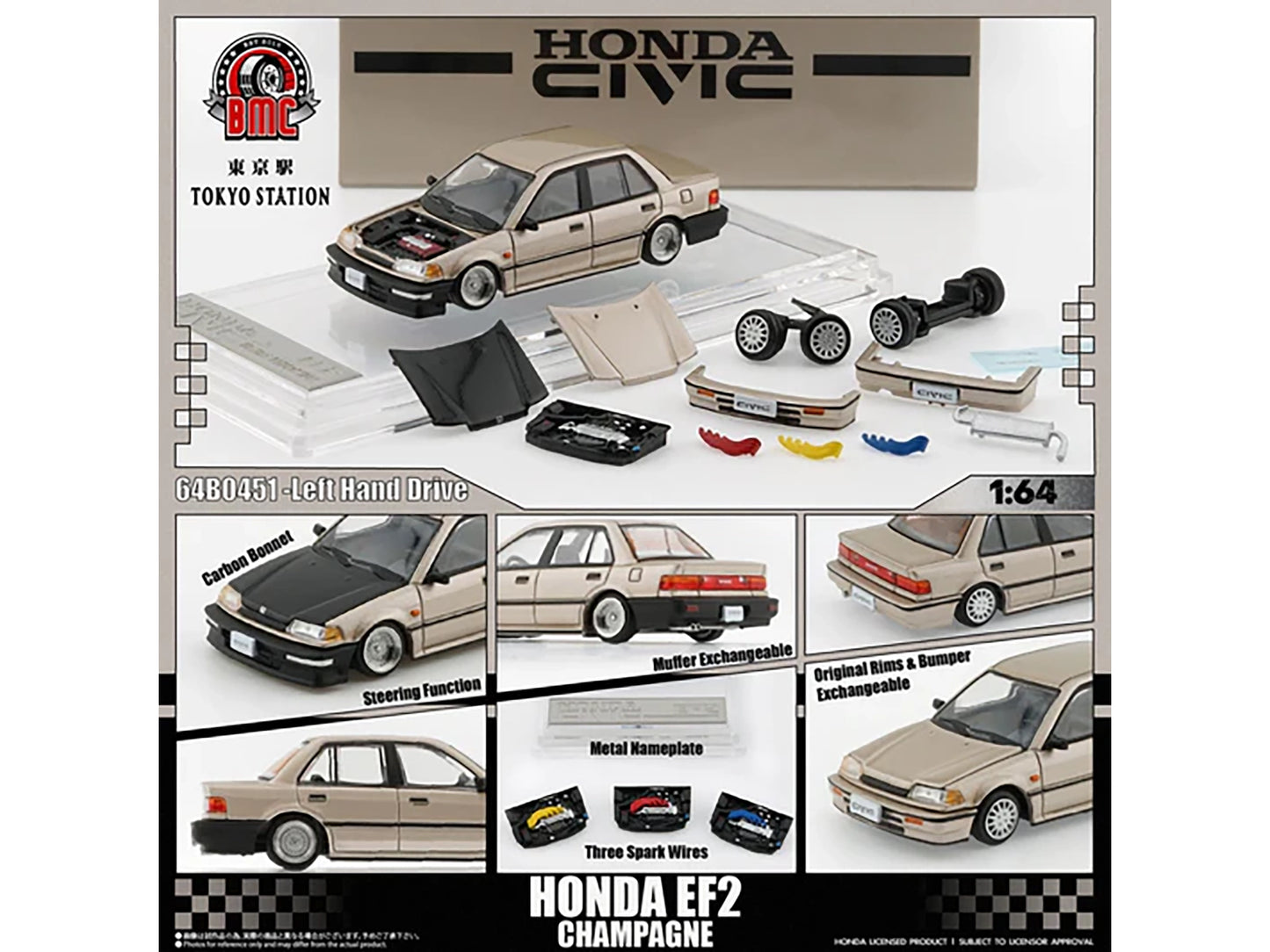 Honda Civic EF2 Champagne Metallic with Alternate Parts 1/64 Diecast Model Car
