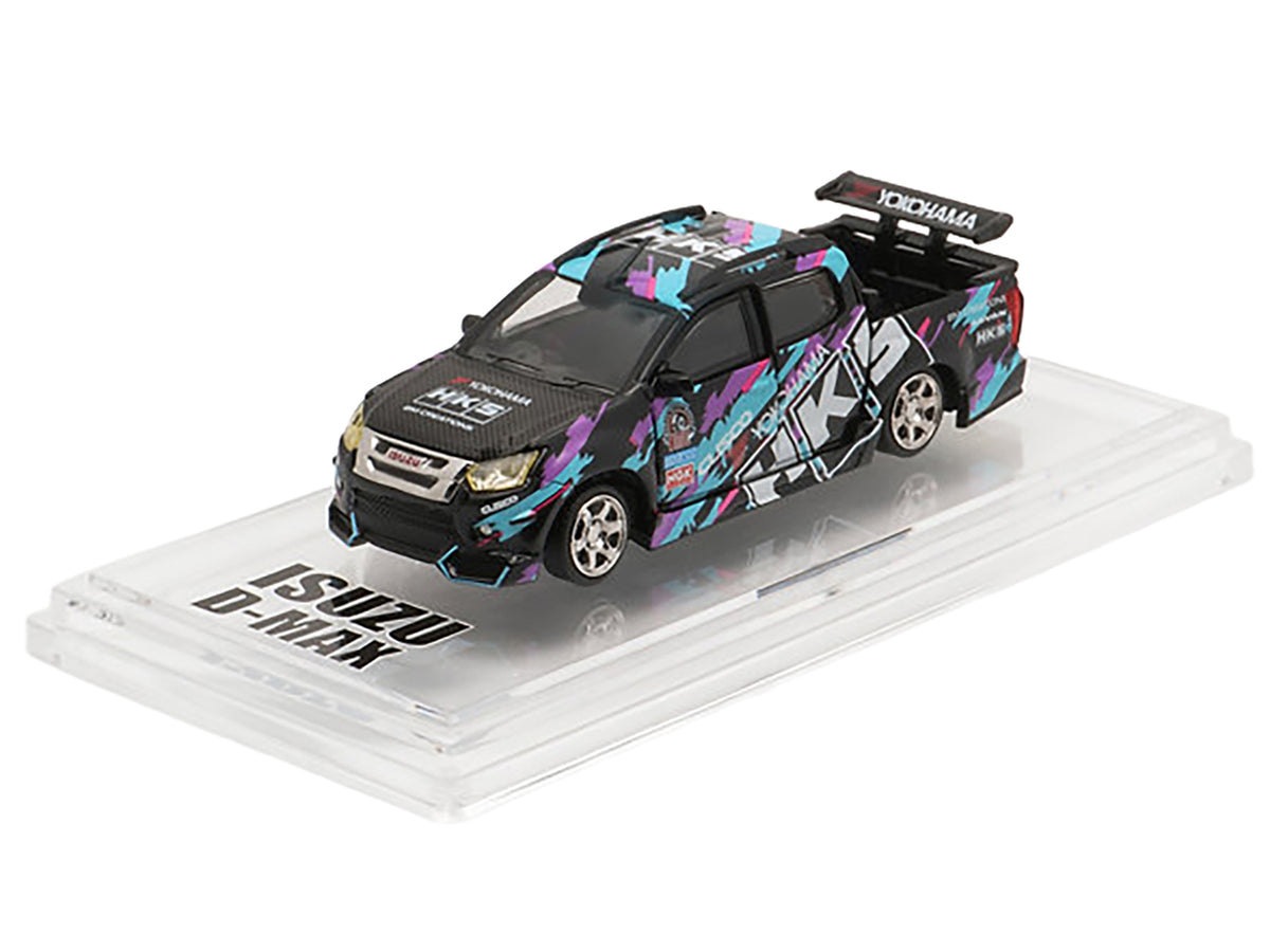 Isuzu D-Max Lowrider Pickup Truck RHD (Right Hand Drive) "HKS" Black with Graphics "Thailand Diecast Expo 2025" 1/64 Diecast Model Car