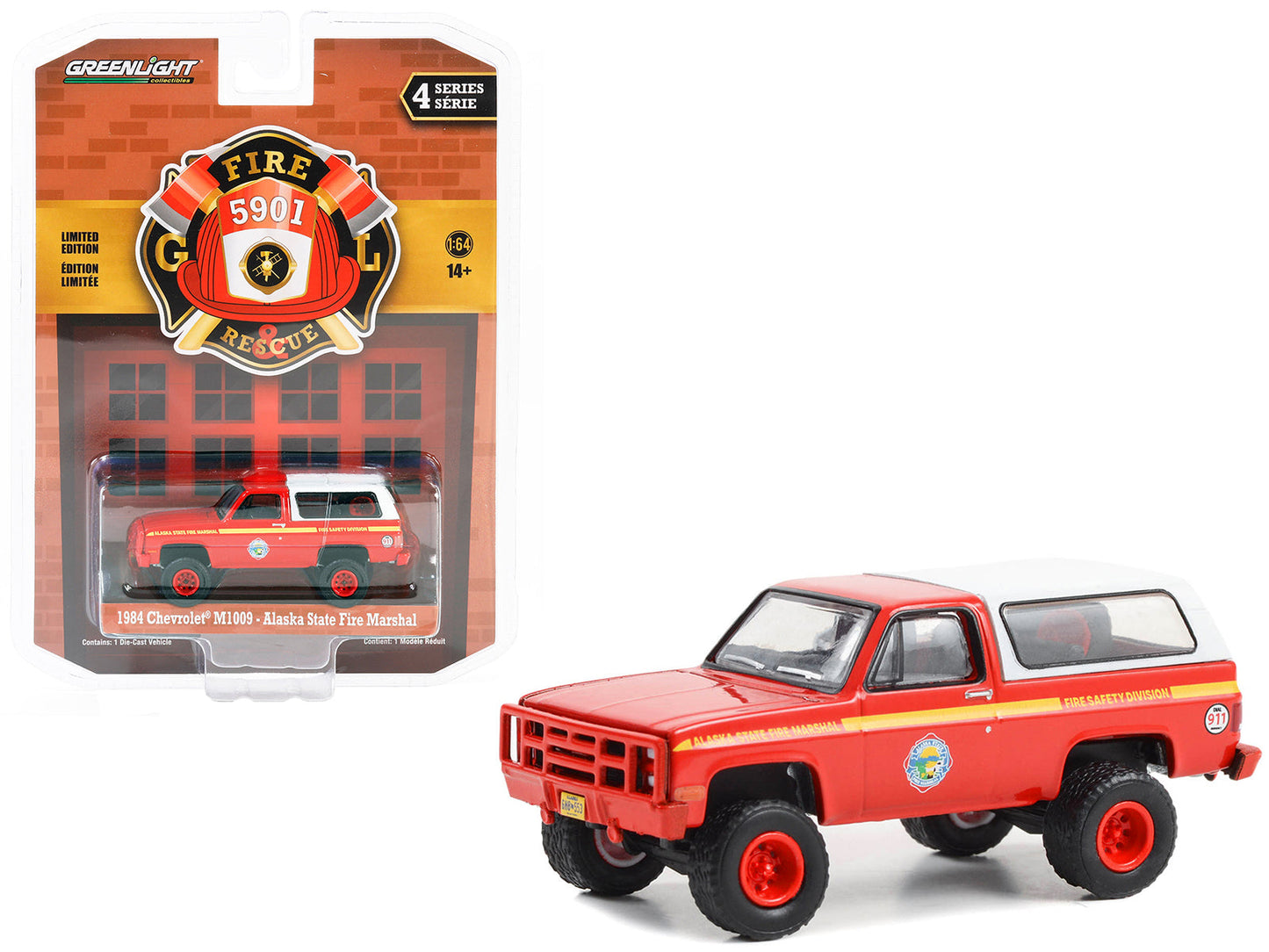 1984 Chevrolet M1009 Red with White Camper Shell "Alaska State Fire Marshal" "Fire & Rescue" Series 4 1/64 Diecast Model Car