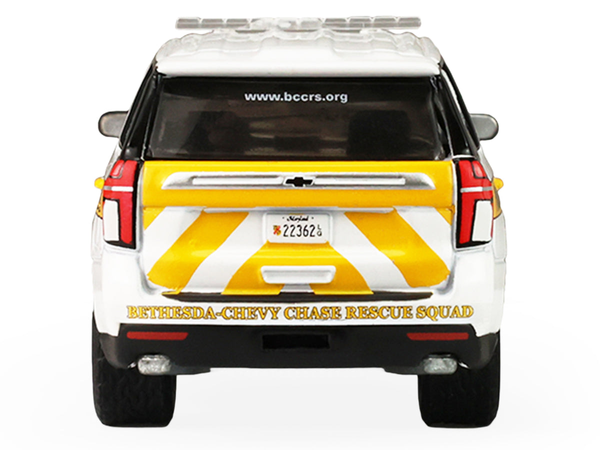 2024 Chevrolet Tahoe "Montgomery County Maryland Fire & Rescue Bethesda-Chevy Chase Rescue Squad" White with Yellow Stripes "Fire & Rescue" Series #5 1/64 Diecast Model Car
