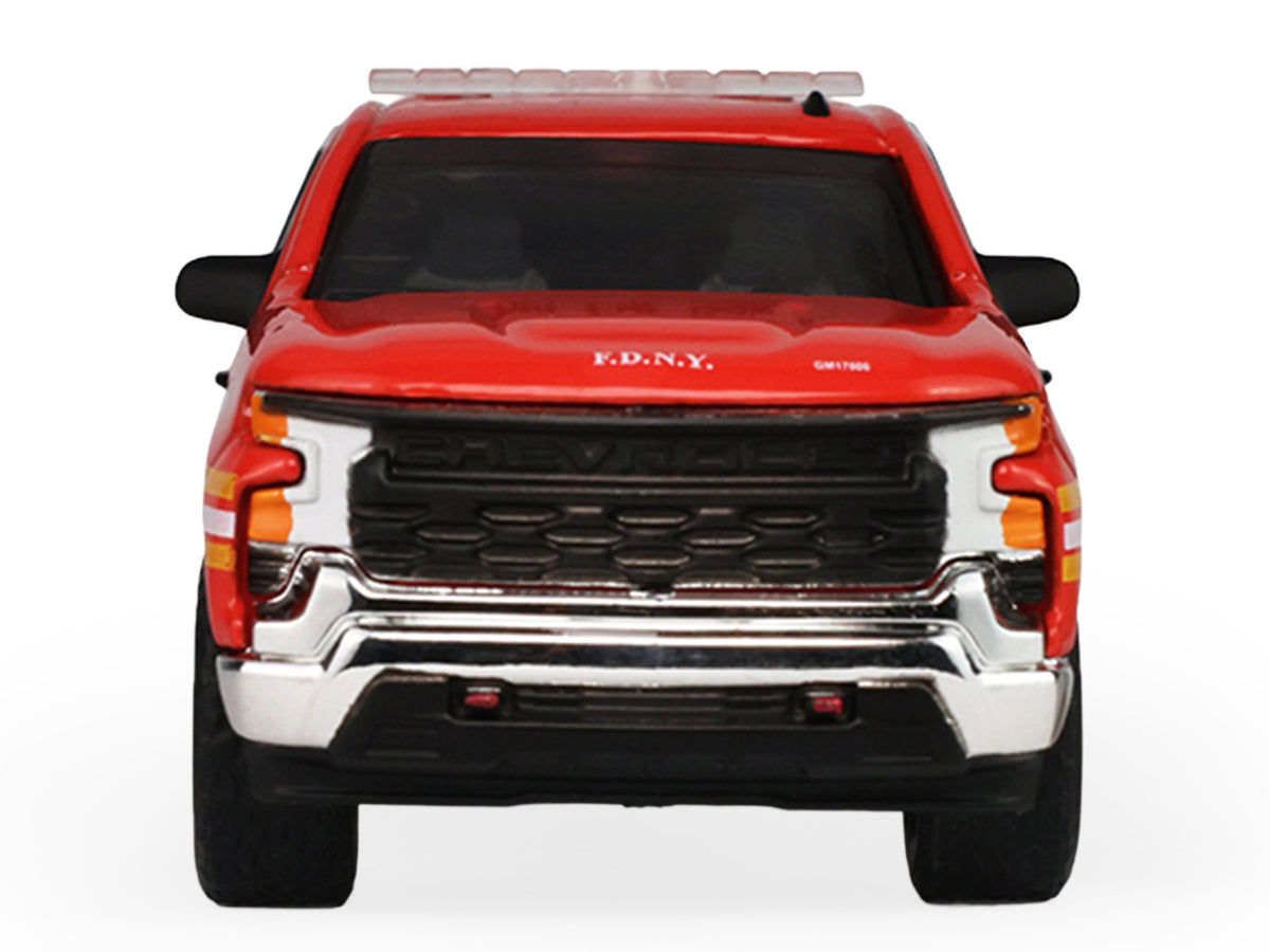 2023 Chevrolet Silverado Pickup Truck with Camper Shell "FDNY (New York City Fire Department)" Red with Stripes "Fire & Rescue" Series #5 1/64 Diecast Model Car