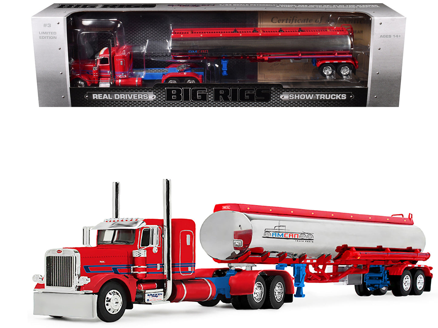 Peterbilt 389 with 36" Flat Top Sleeper and Heil Fuel Tank Trailer "Sancken Custom Truck by Amcan" Red "Big Rigs" Series II #3 1/64 Diecast Model