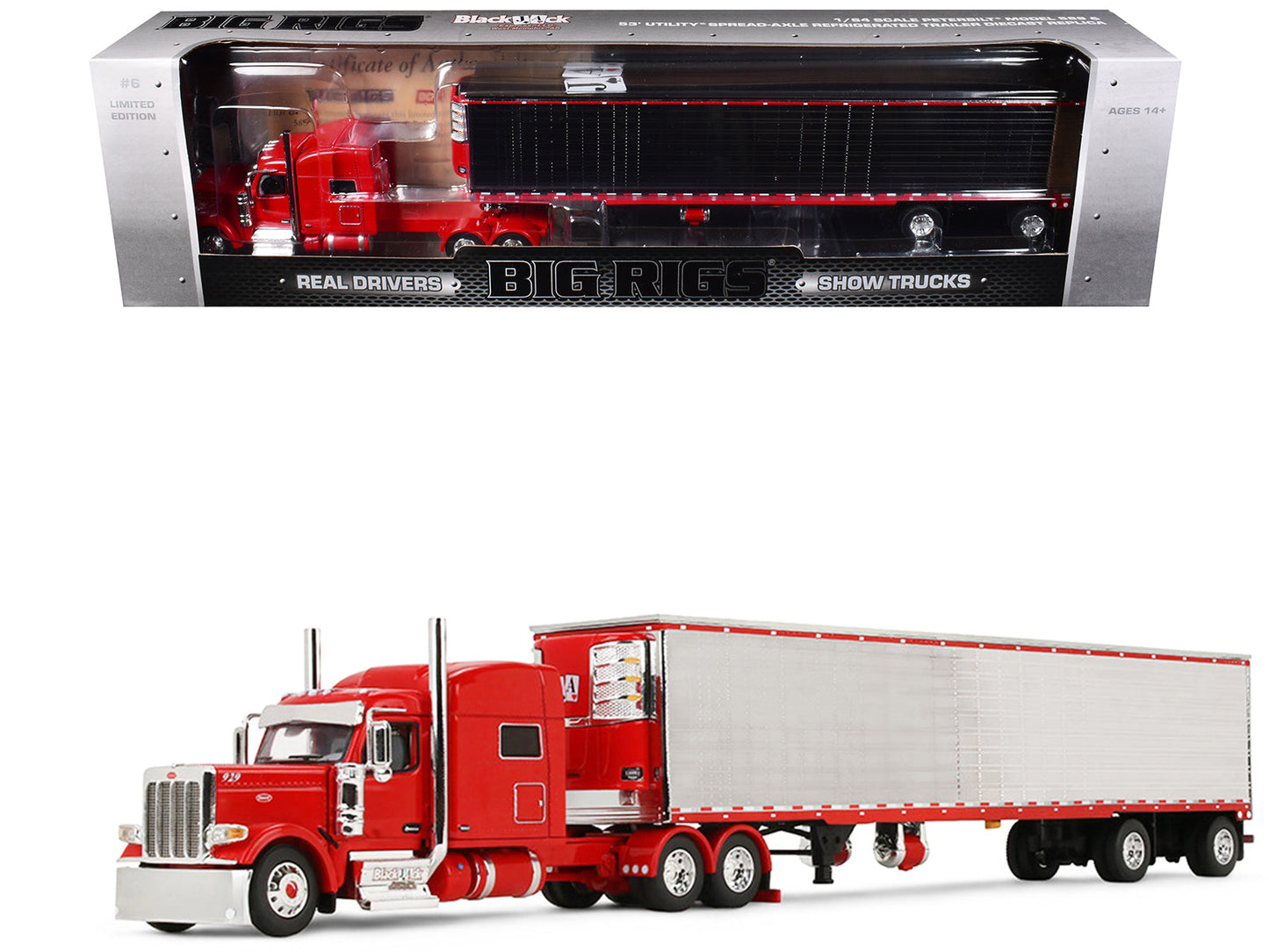 Peterbilt 589 with 78" Mid-Roof Sleeper and 53' Utility Trailer with Reefer "Blackjack Express LLC" Red "Big Rigs" Series II #6 1/64 Diecast Model