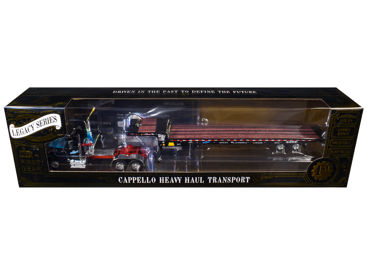 Ford LTL 9000 Day Cab and Landoll 440B-50CA Traveling Axle Trailer "Cappello Heavy Transport" Black with Blue Hood "Legacy" Series #3 1/64 Diecast Model