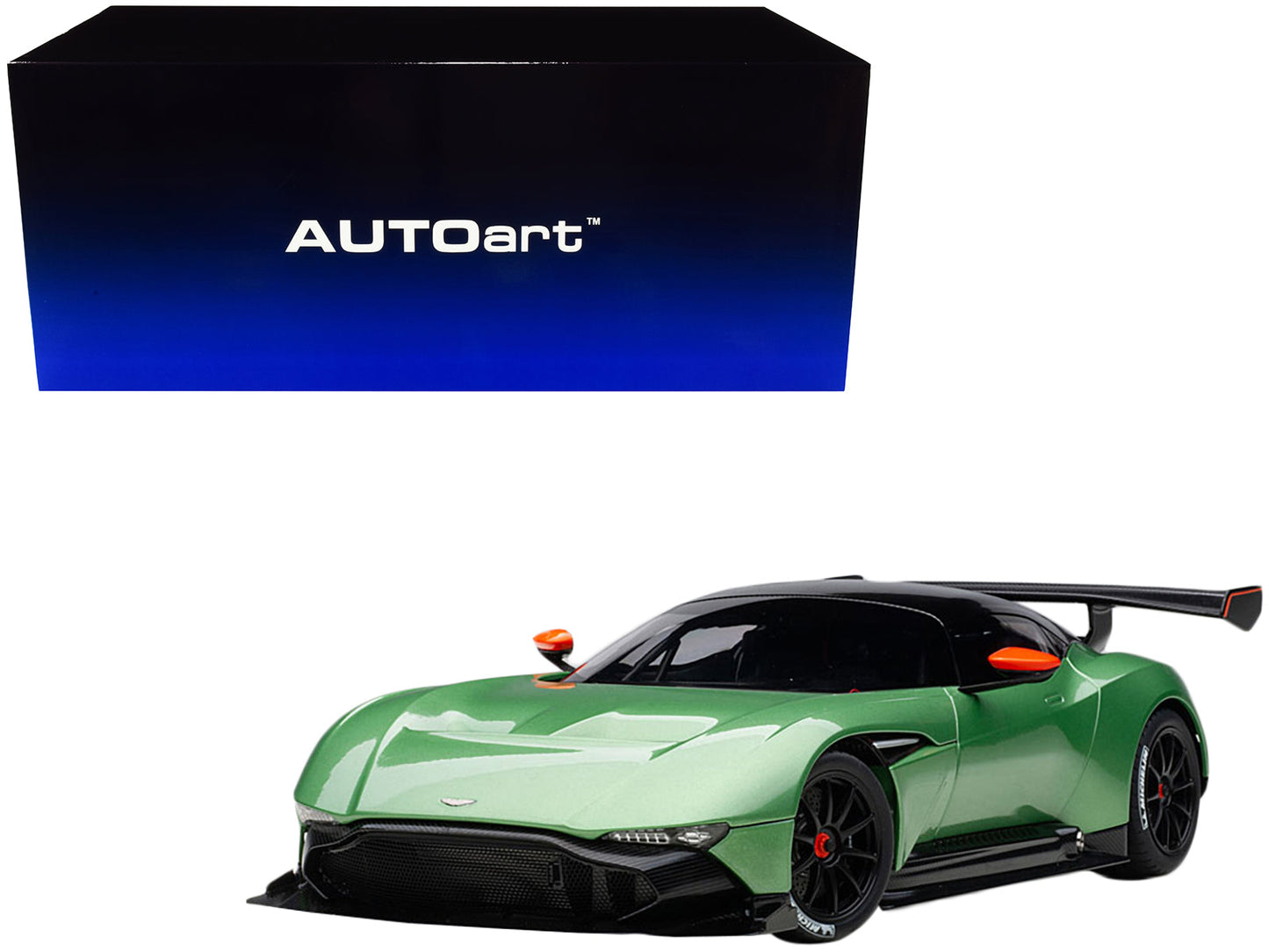 Aston Martin Vulcan Apple Tree Green Metallic with Orange Accents and Carbon Top 1/18 Model Car