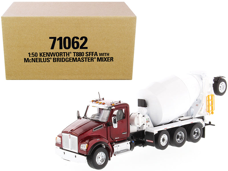 Kenworth T880 SFFA with McNeilus Bridgemaster Mixer Truck Radiant Red and White 1/50 Diecast Model
