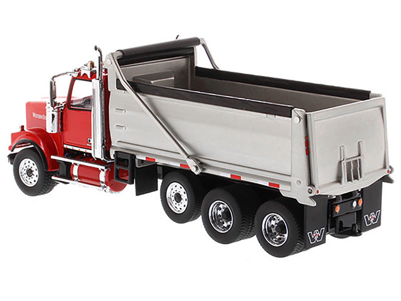 Western Star 4900 SF Dump Truck Red and Silver 1/50 Diecast Model