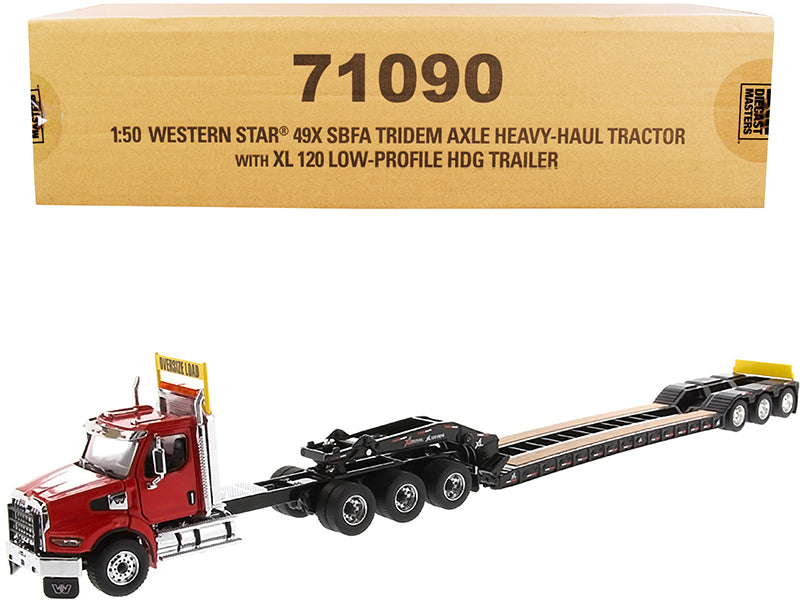 Western Star 49X SBFA Tridem Axle Heavy-Haul Tractor with XL 120 Low-Profile HDG Trailer Red and Black "Transport Series" 1/50 Diecast Model