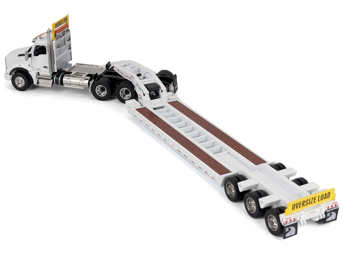 Kenworth T880 SBFA Tridem Truck with Trail King HDG Lowboy Trailer White "Transport Series" 1/50 Diecast Model