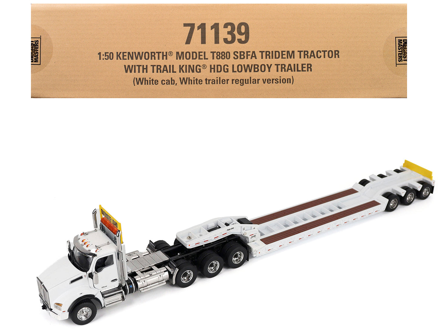 Kenworth T880 SBFA Tridem Truck with Trail King HDG Lowboy Trailer White "Transport Series" 1/50 Diecast Model