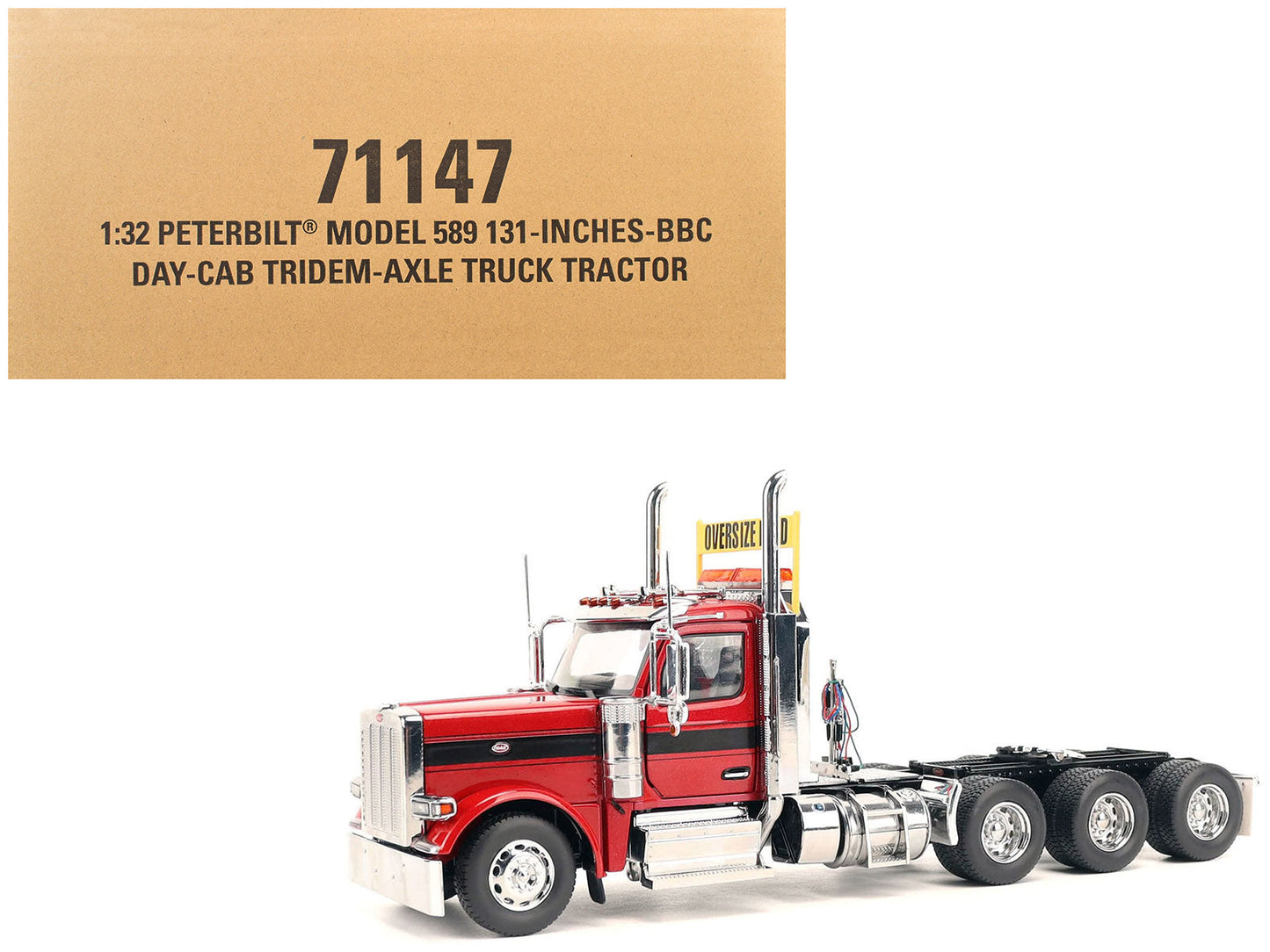 Peterbilt 589 Tridem-Axle Truck Tractor with Day Cab Legendary Red "Transport Series" 1/32 Diecast Model