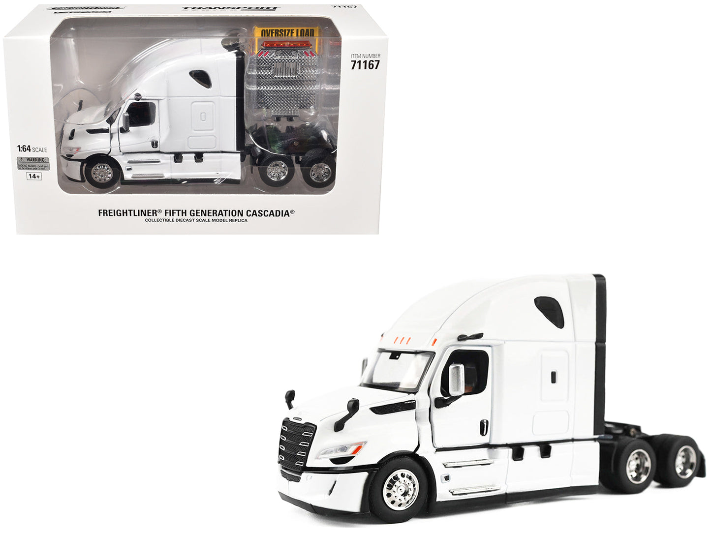 2025 Freightliner Cascadia Gen-5 Sleeper Cab Truck Tractor Winter White "Transport Series" 1/64 Diecast Model