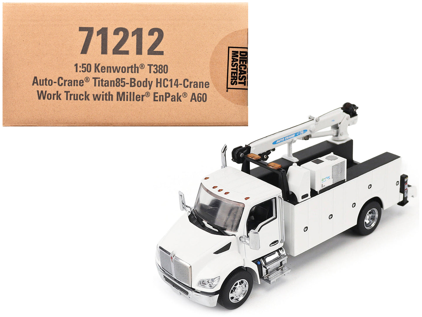 Kenworth T380 Auto-Crane Titan 85-Body HC14-Crane Work Truck with Miller EnPak White "Transport Series" 1/50 Diecast Model