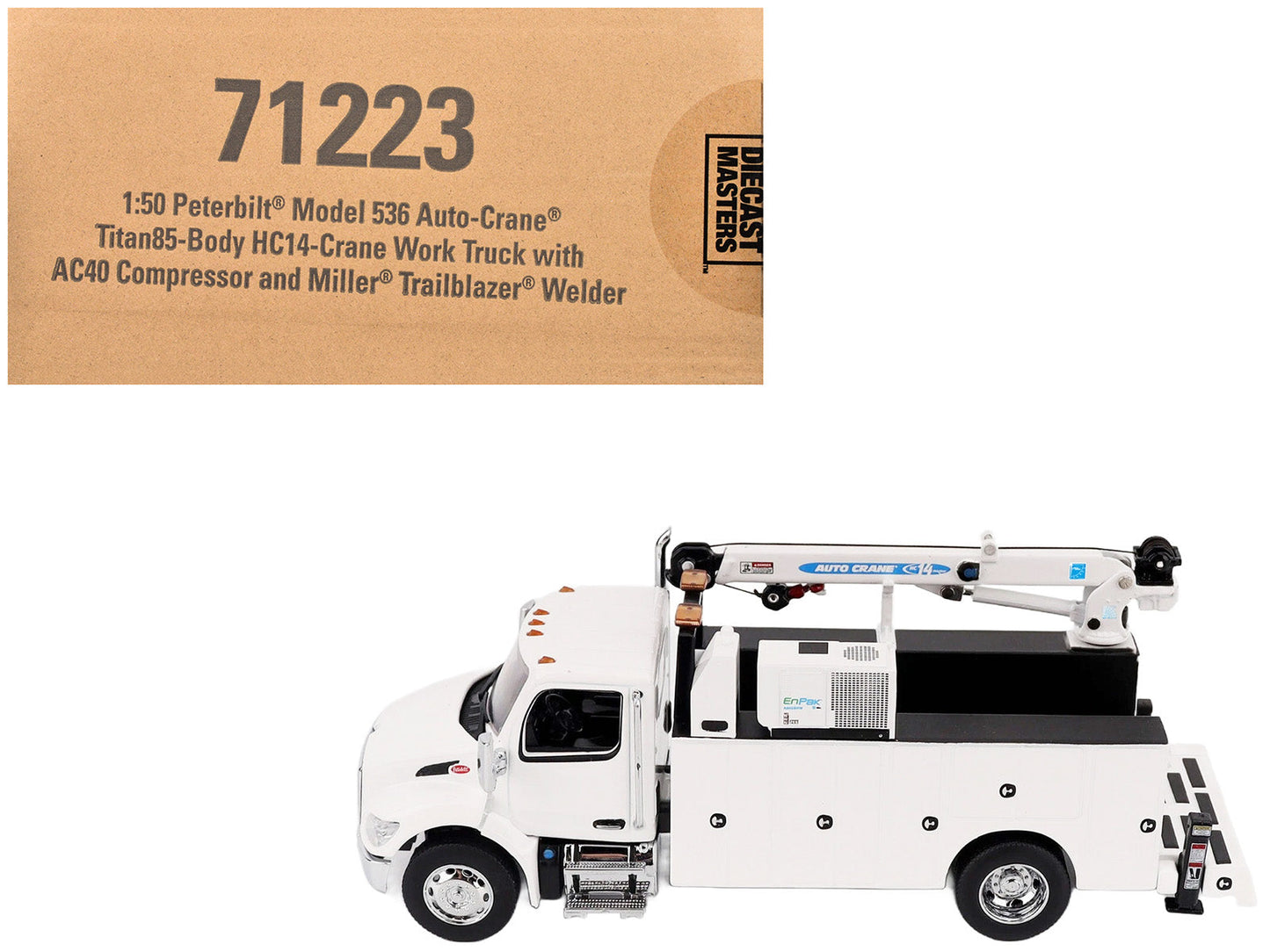 Peterbilt 536 Auto-Crane Titan 85-Body HC14-Crane Work Truck with Miller EnPak White "Transport Series" 1/50 Diecast Model