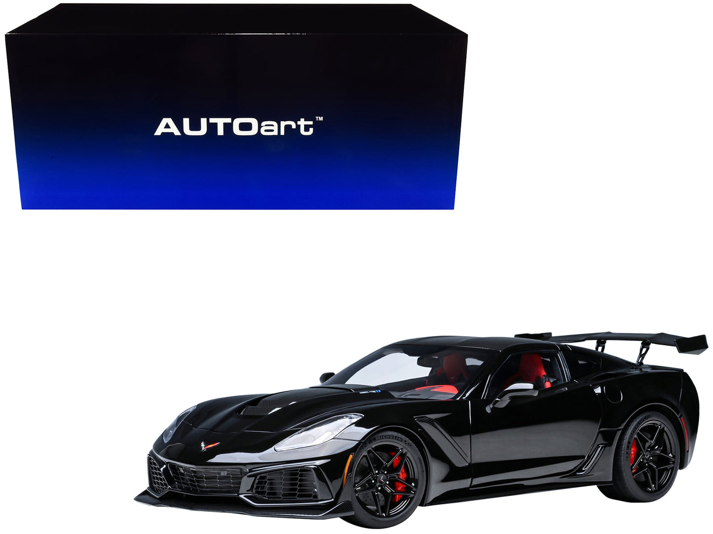 2019 Chevrolet Corvette C7 ZR1 Black with Carbon Top 1/18 Model Car