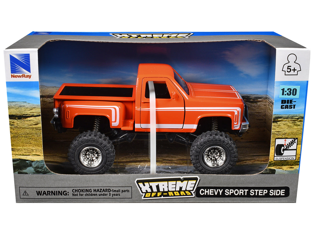 Chevrolet Sport Step Side Pickup Truck Orange with White Graphics "Xtreme Off-Road" Series 1/30 Diecast Model