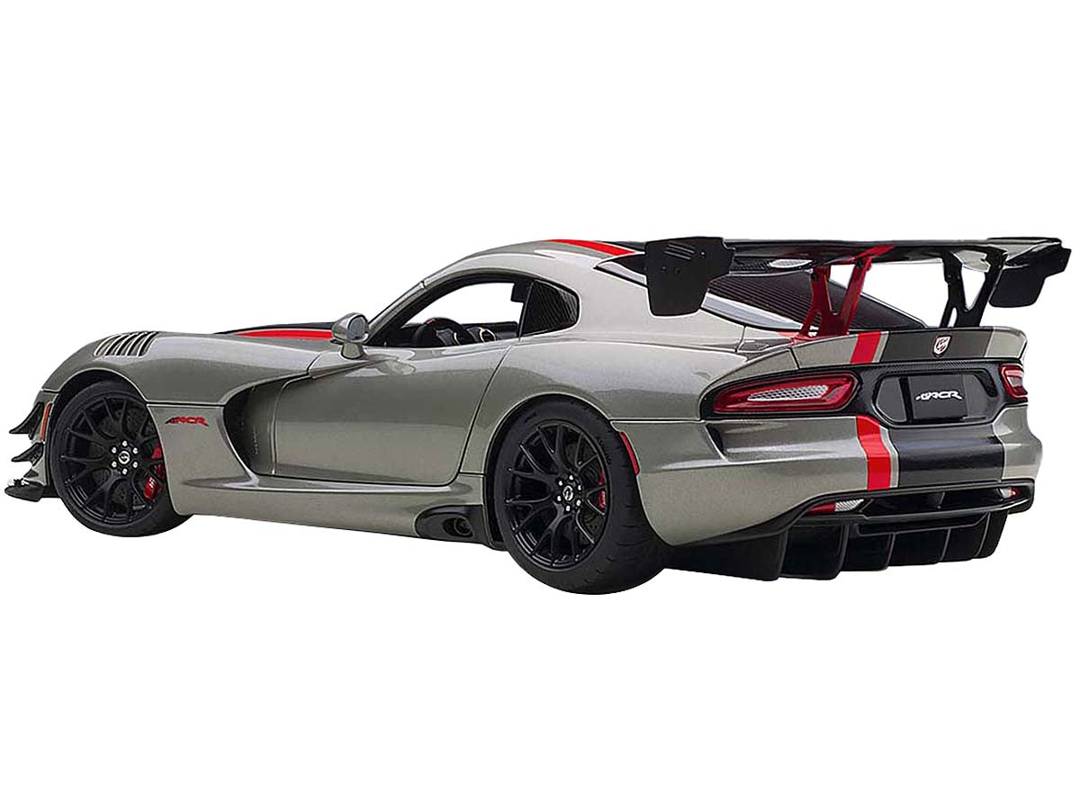2017 Dodge Viper ACR Billet Silver Metallic with Black and Red Stripes 1/18 Model Car