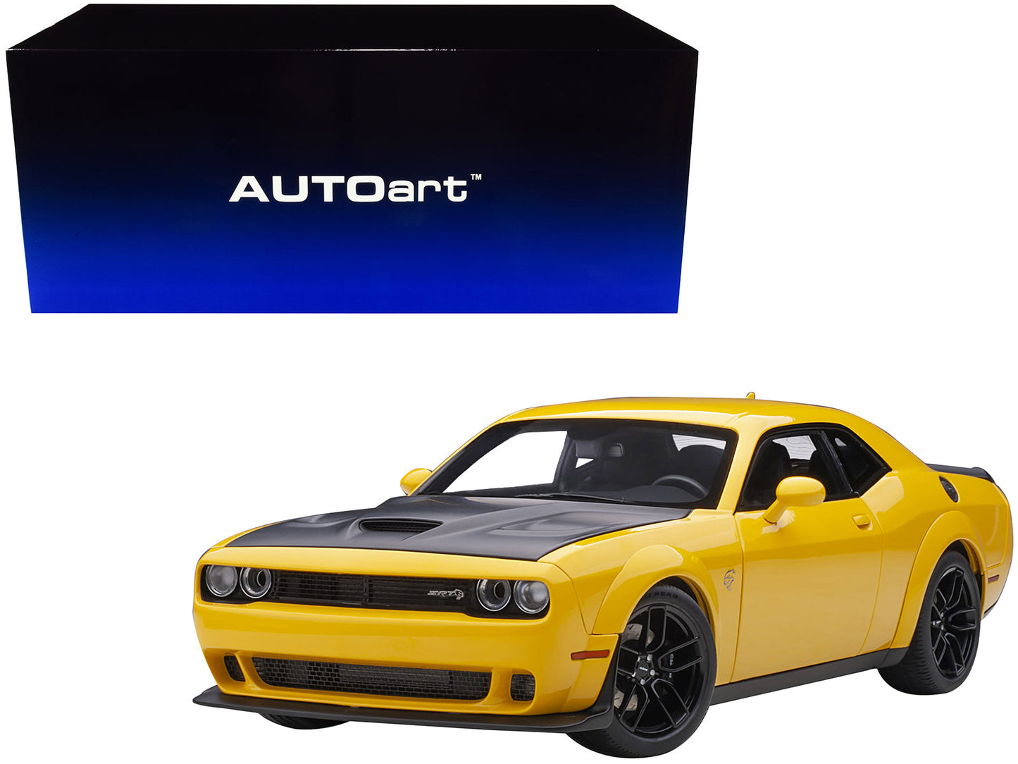 Dodge Challenger SRT Hellcat Widebody Yellow Jacket with Satin Black Hood 1/18 Model Car