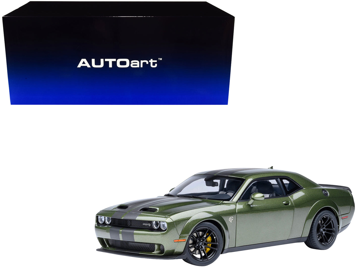 2022 Dodge Challenger SRT Jailbreak F8 Green with Carbon Stripes 1/18 Model Car