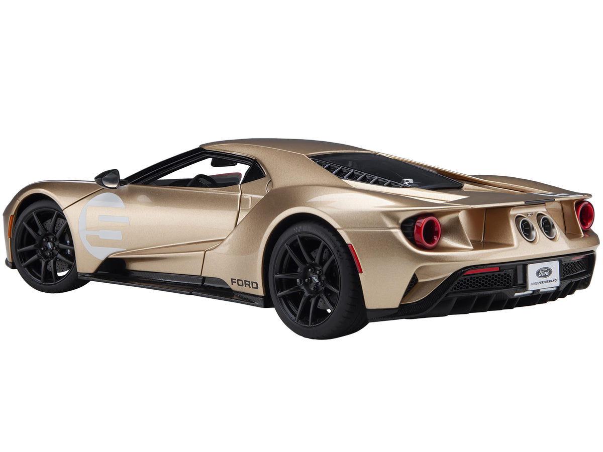 Ford GT Heritage Edition #5 "Holman Moody" Gold Metallic with Red and White Graphics 1/18 Model Car