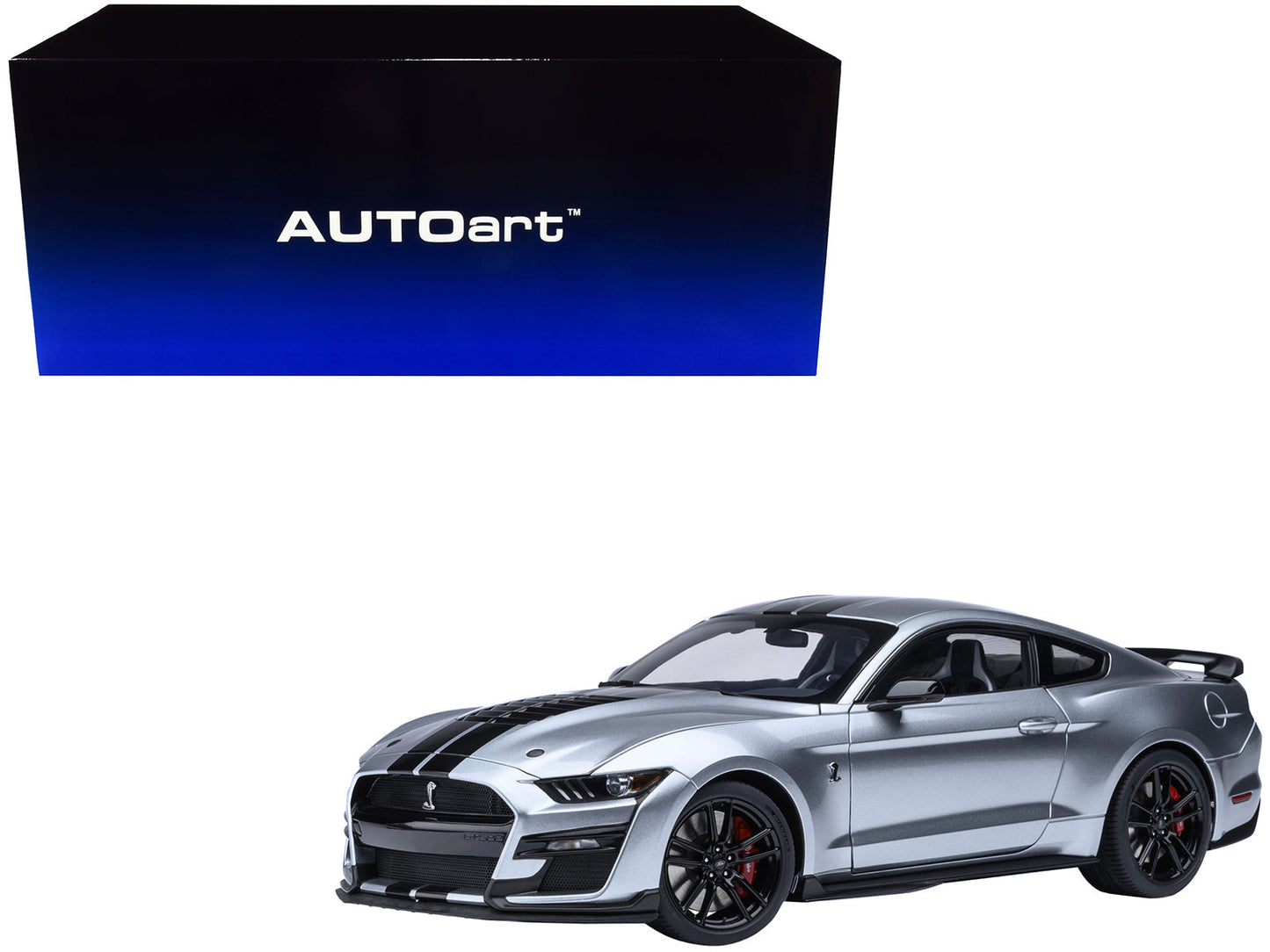 Ford Mustang Shelby GT500 Iconic Silver Metallic with Black Stripes 1/18 Model Car
