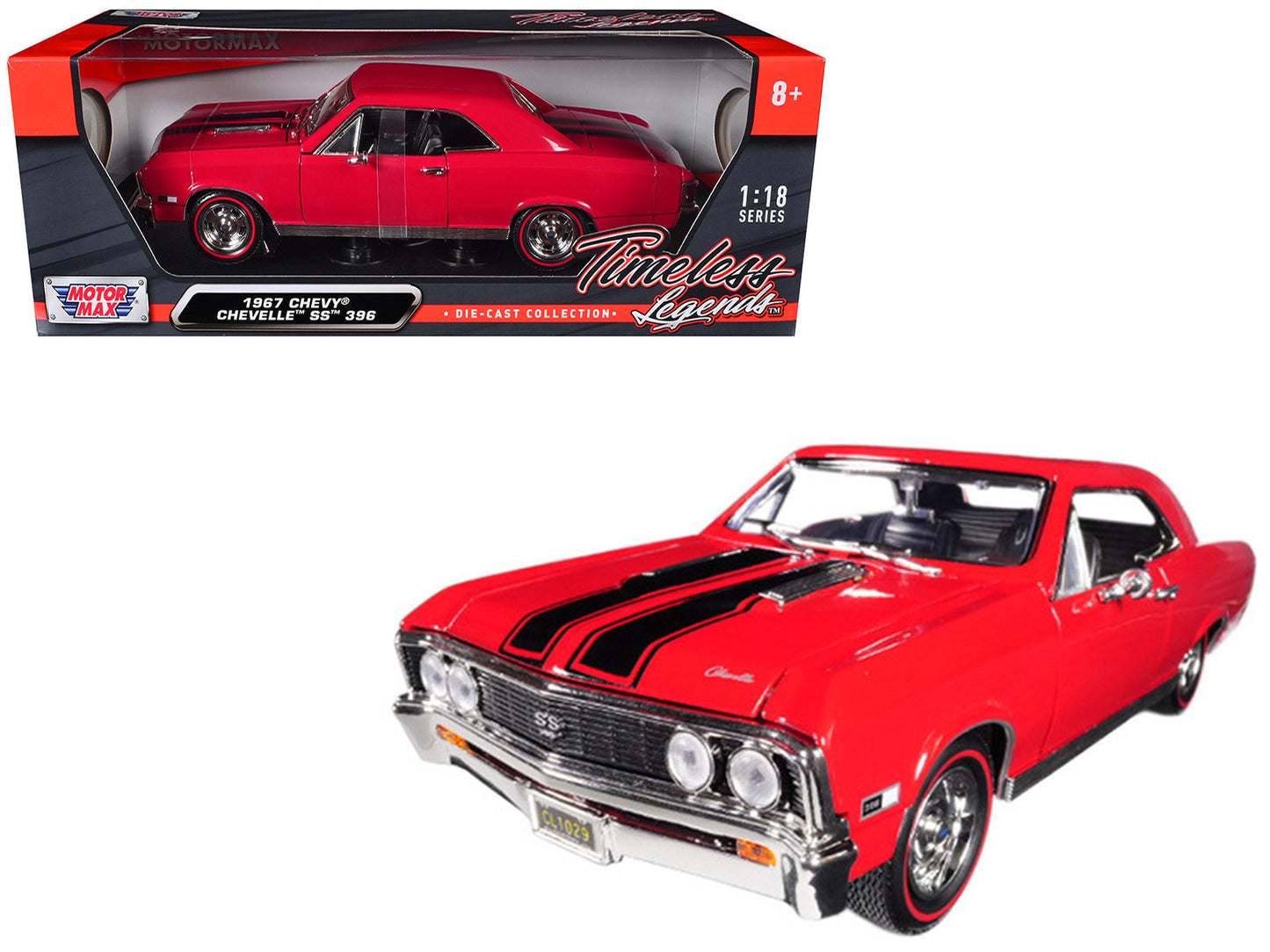 1967 Chevrolet Chevelle SS 396 Red with Black Stripes 1/18 Diecast Model Car